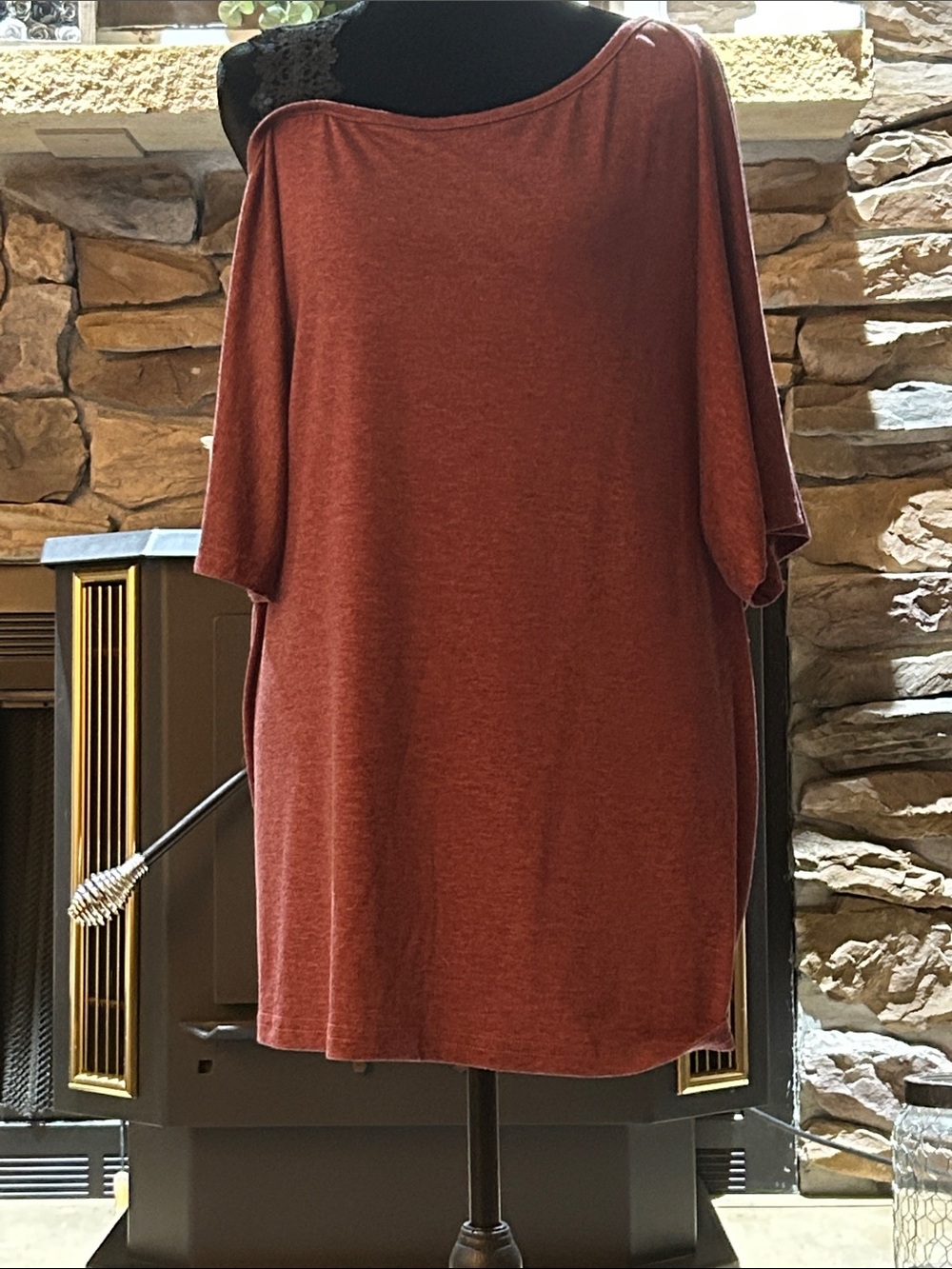 SHEIN Red/purple Off-Shoulder Tunic Dress